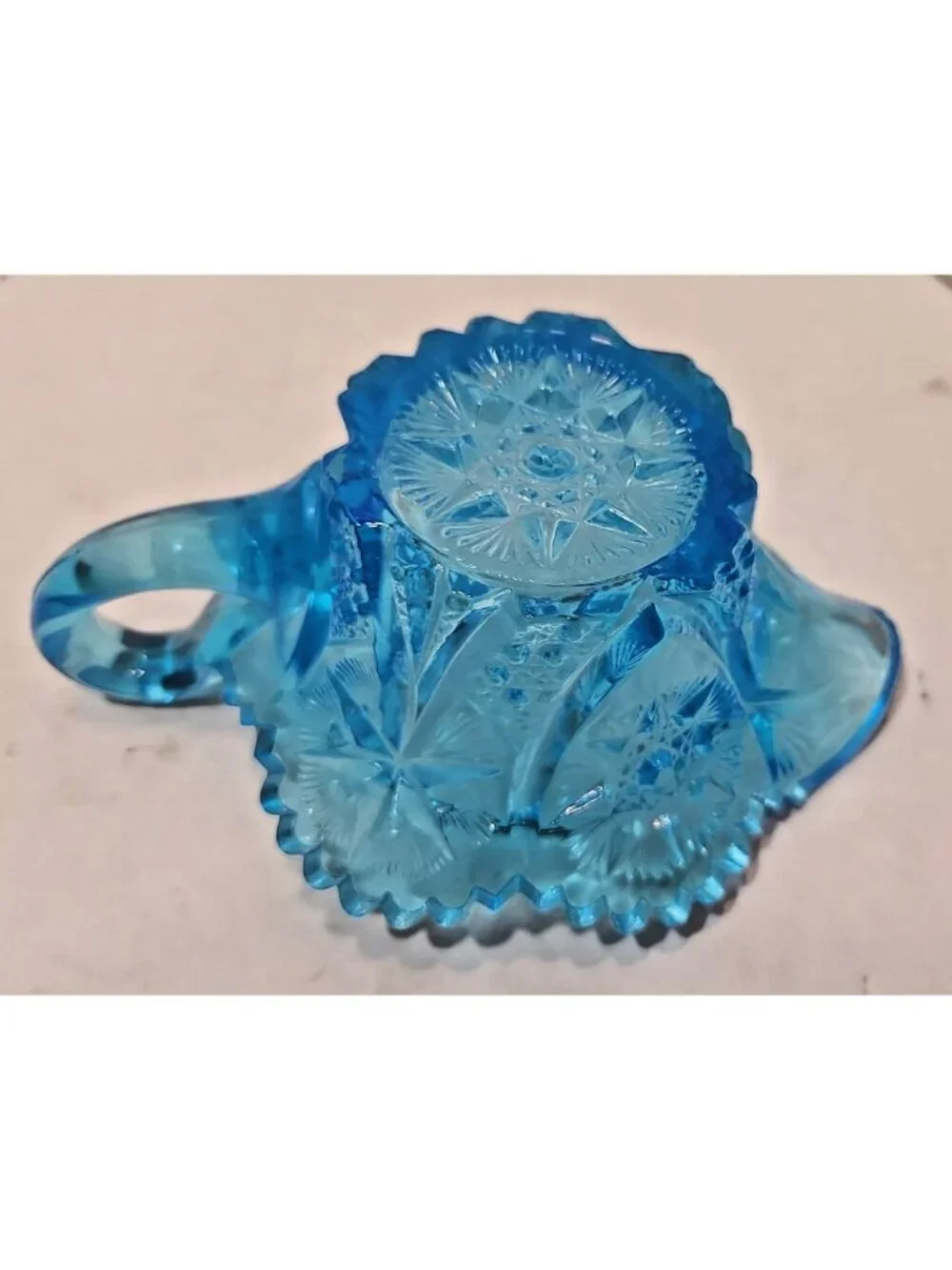 Vintage Kemple Wheaton Blue Aqua Star/Yutec Pattern Creamer With Lid